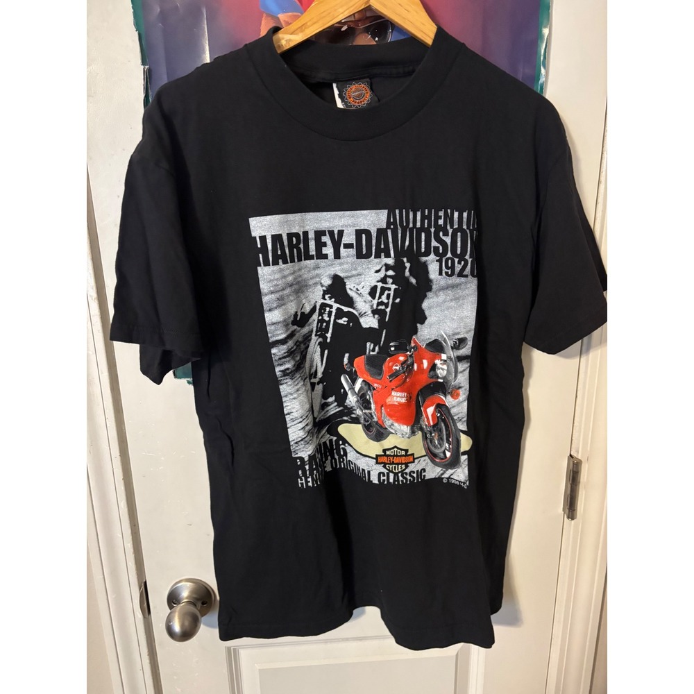 Vintage 1998 Harley Davidson Racing T-Shirt Mens Large Black Sportbike Graphic